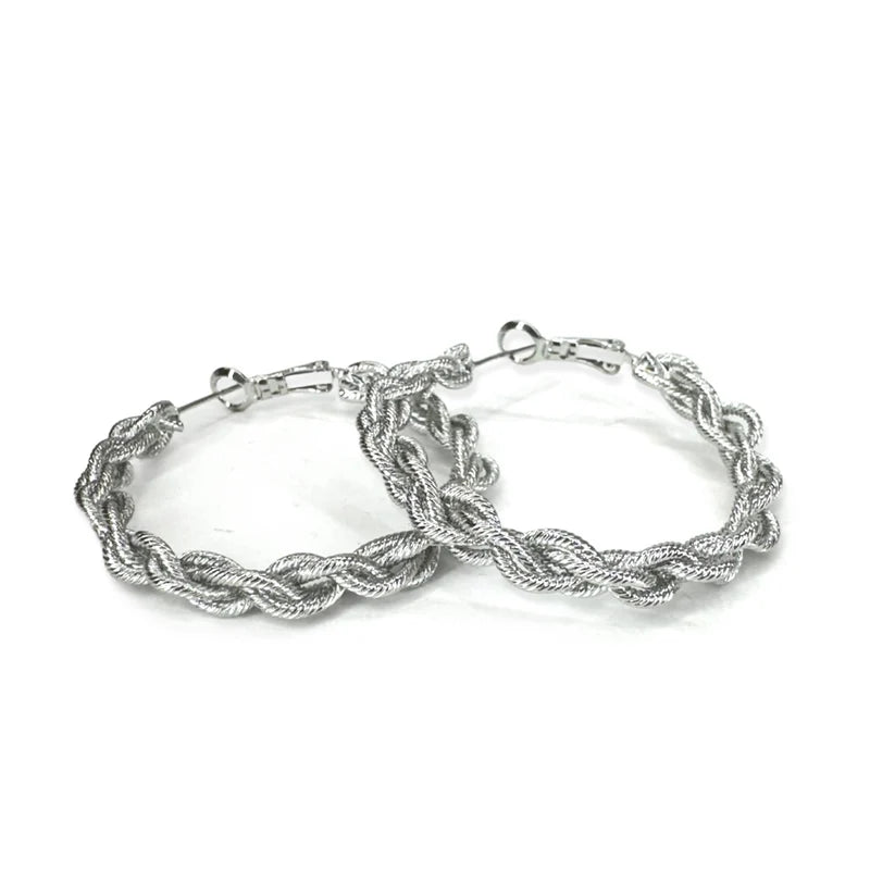 40MM Rope Chain Silver Earrings