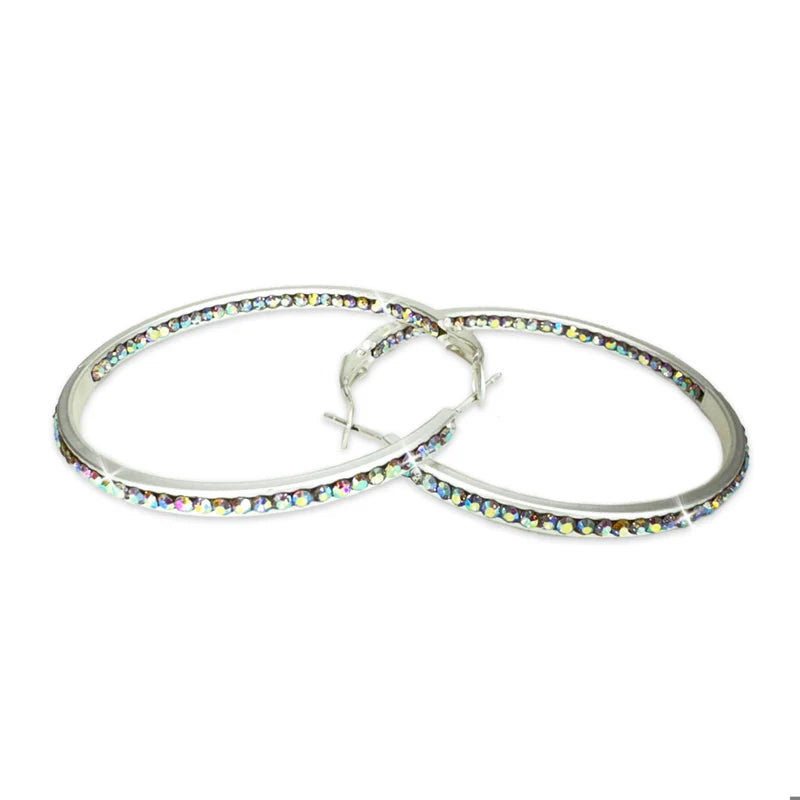 50MM Inside Out Crystal Hoop Silver/AB Earrings
