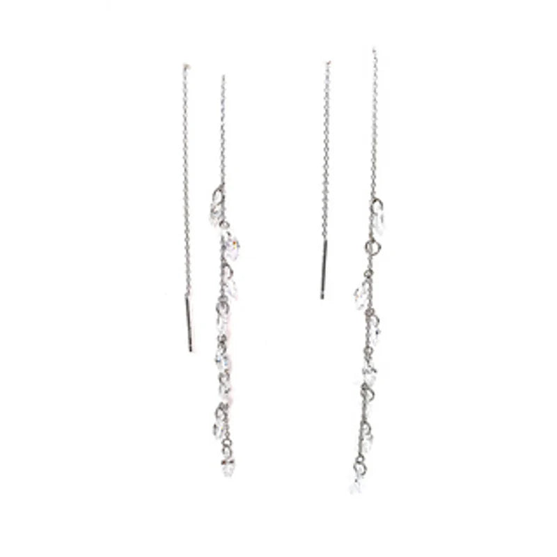 Crystal Fine Chain Silver Earrings