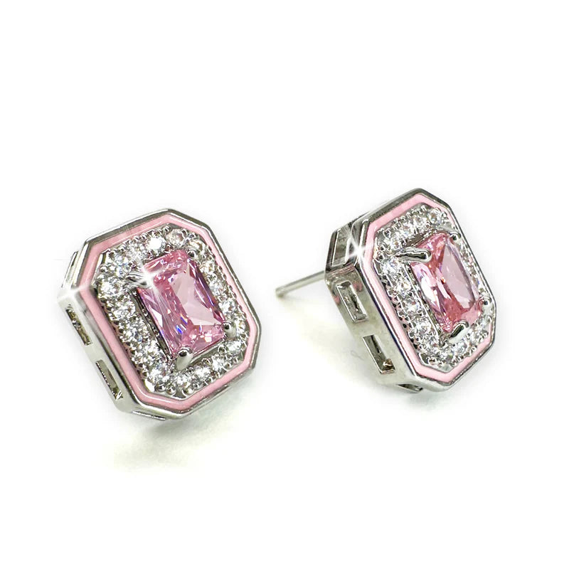 Crystal Studs Silver Pink