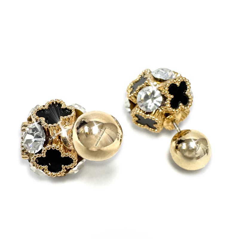 Double Bubble Clover Black Earrings