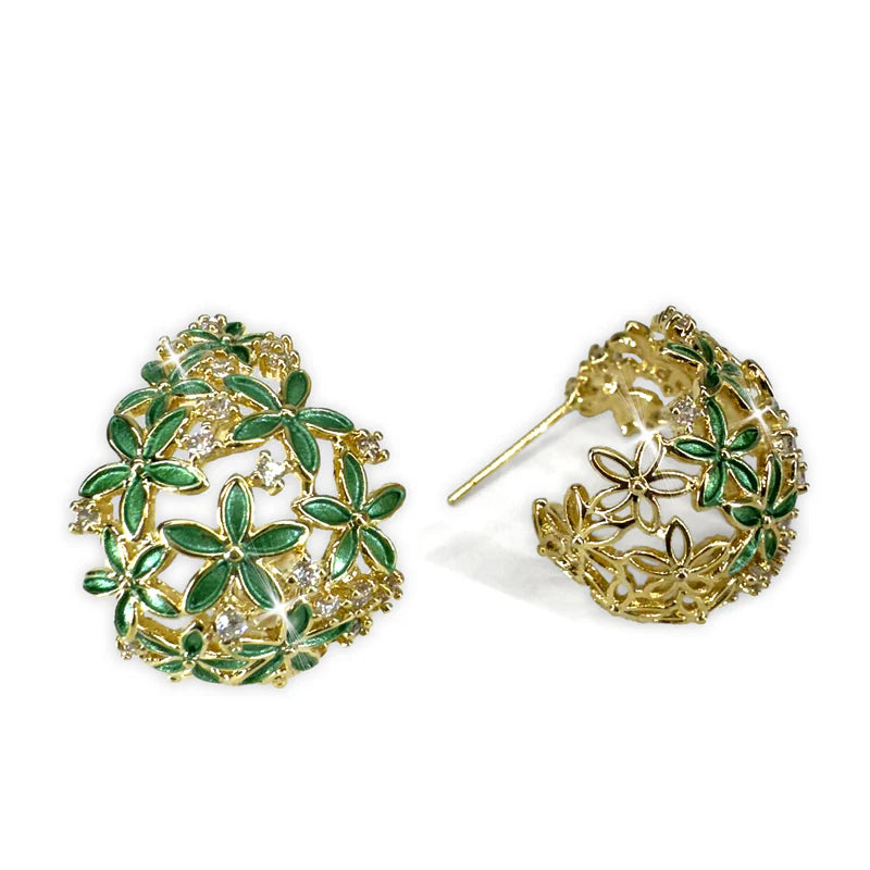 Flower Cluster Green Earring