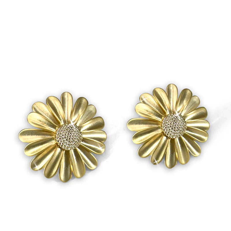 Flower Disc Gold Matte Earrings