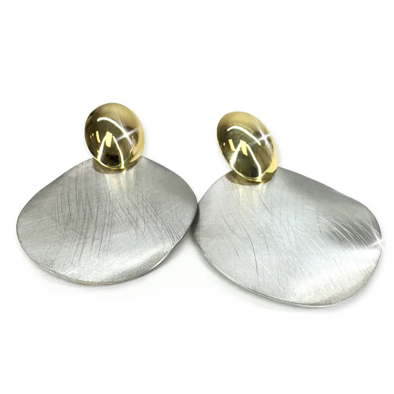 Mix Metal Round Silver Gold Earrings