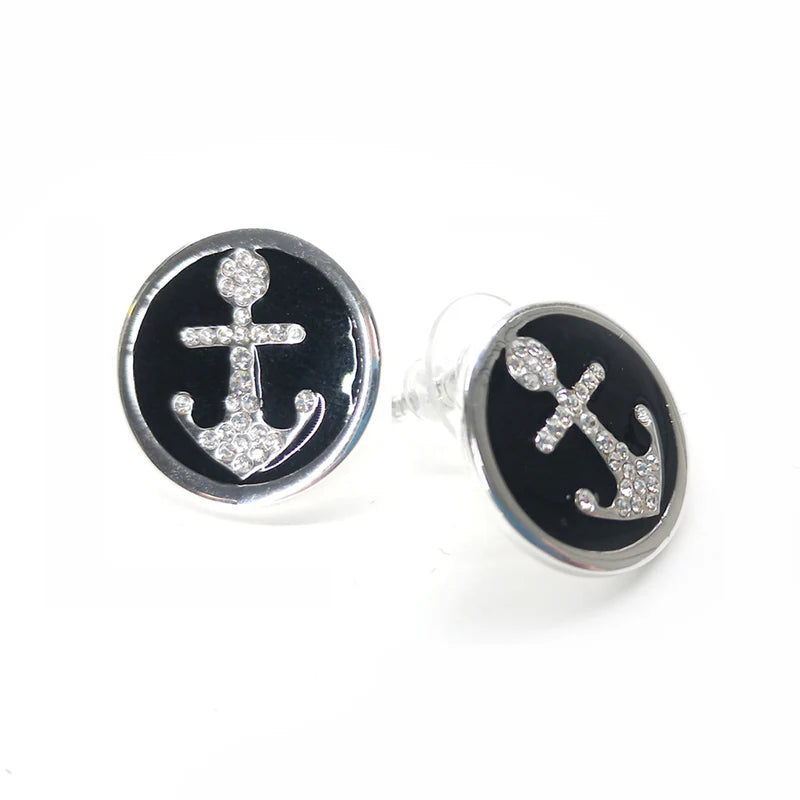 Nautical Silver Black Earrings