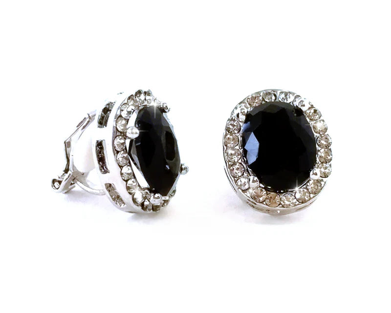 Oval Clip Ons Black Earrings