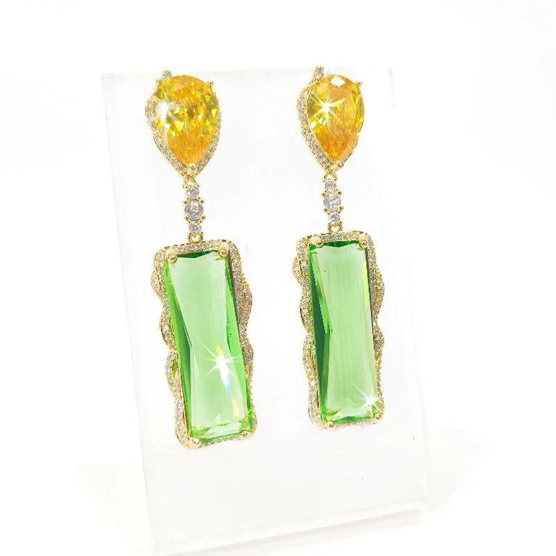Rectangle Green Crystal Earrings