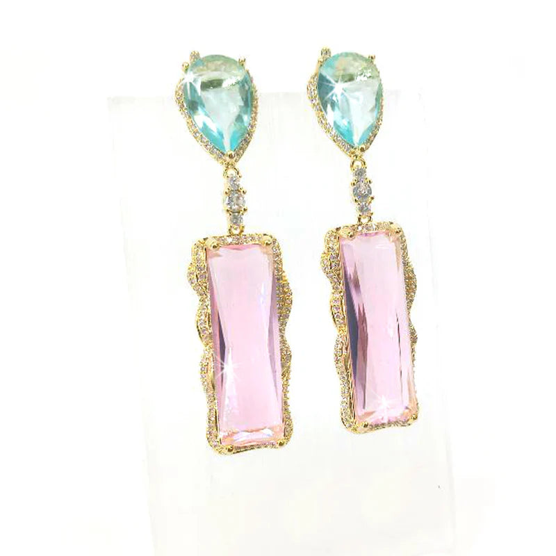 Rectangle Pink Crystal Earrings