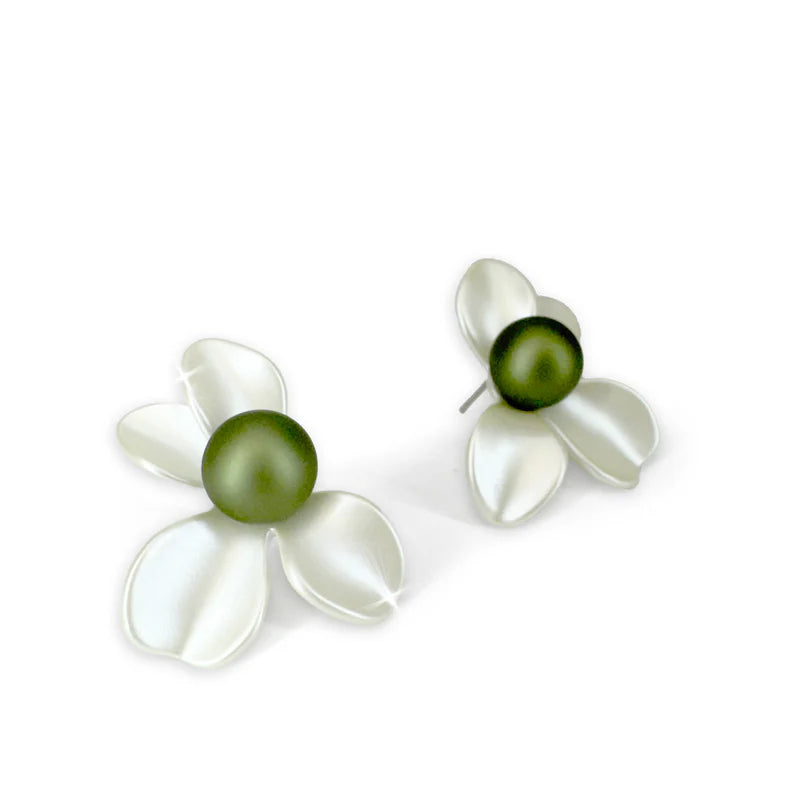 Spring Posey White Green Earrings