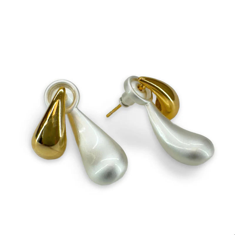 Two Tear Drop Silver Gold Earrings