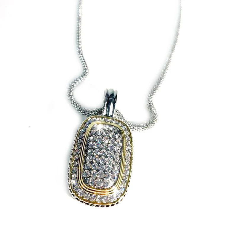 Solid Rectangle Pave Necklace