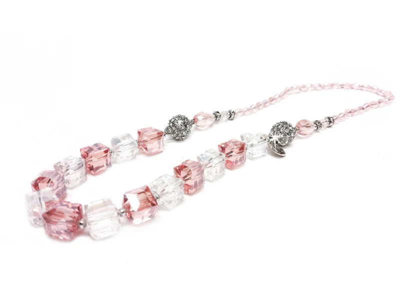 Necklace Squares 3 In 1 Pink Clear