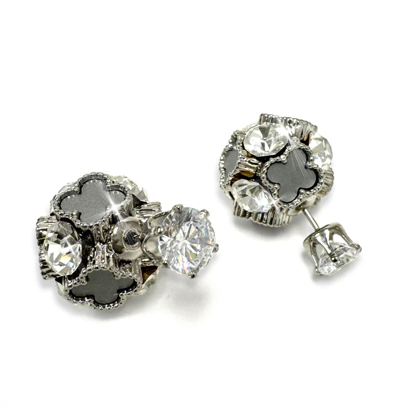 Double Bubble Clover Silver Earrings